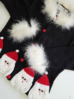 Vtg 90s Belle Pointe Santa Feathers Christmas Cardigan Sweater Tacky Holiday Sm